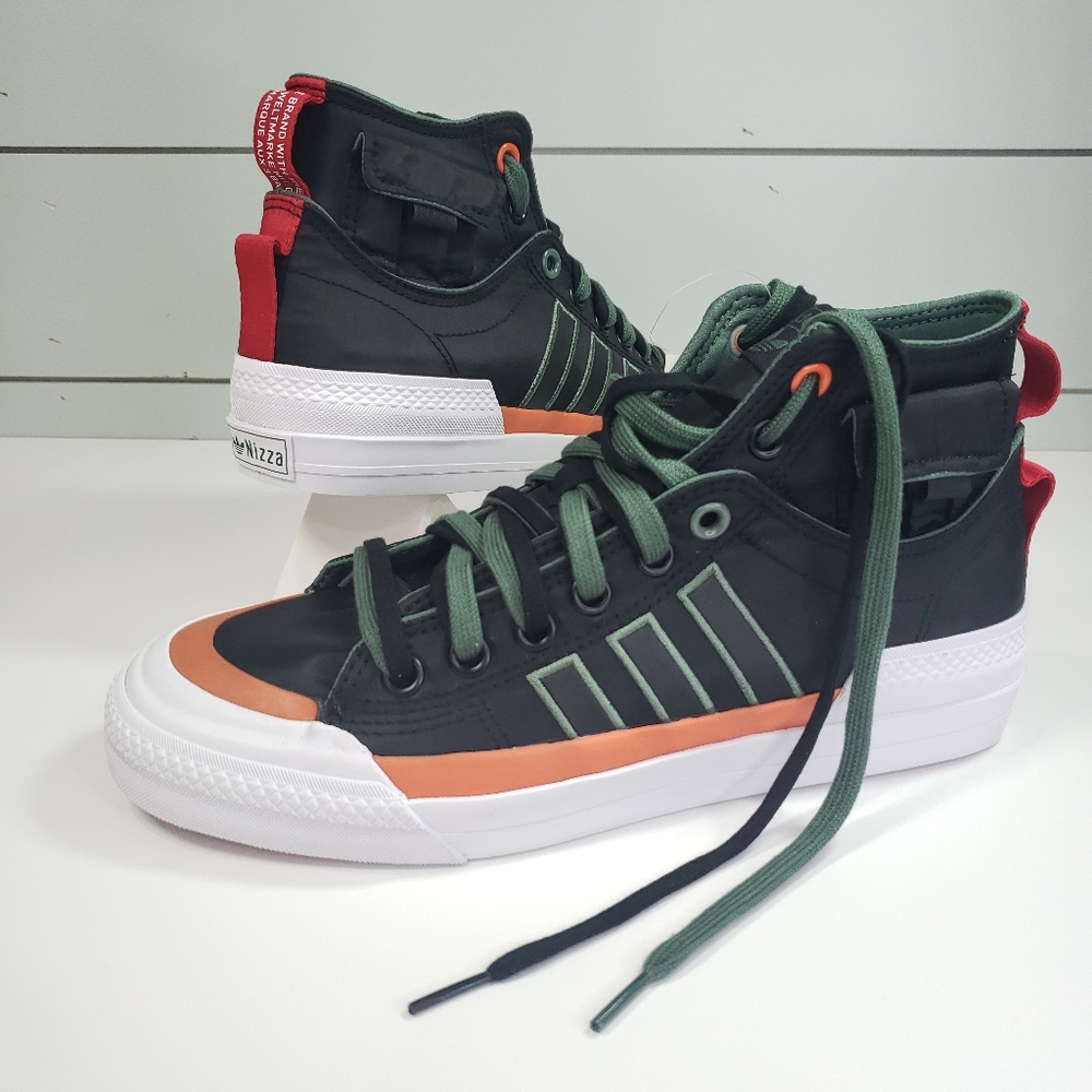 Adidas Nizza High Double Laced Black Green Oxide Sneakers with pockets Men's 8